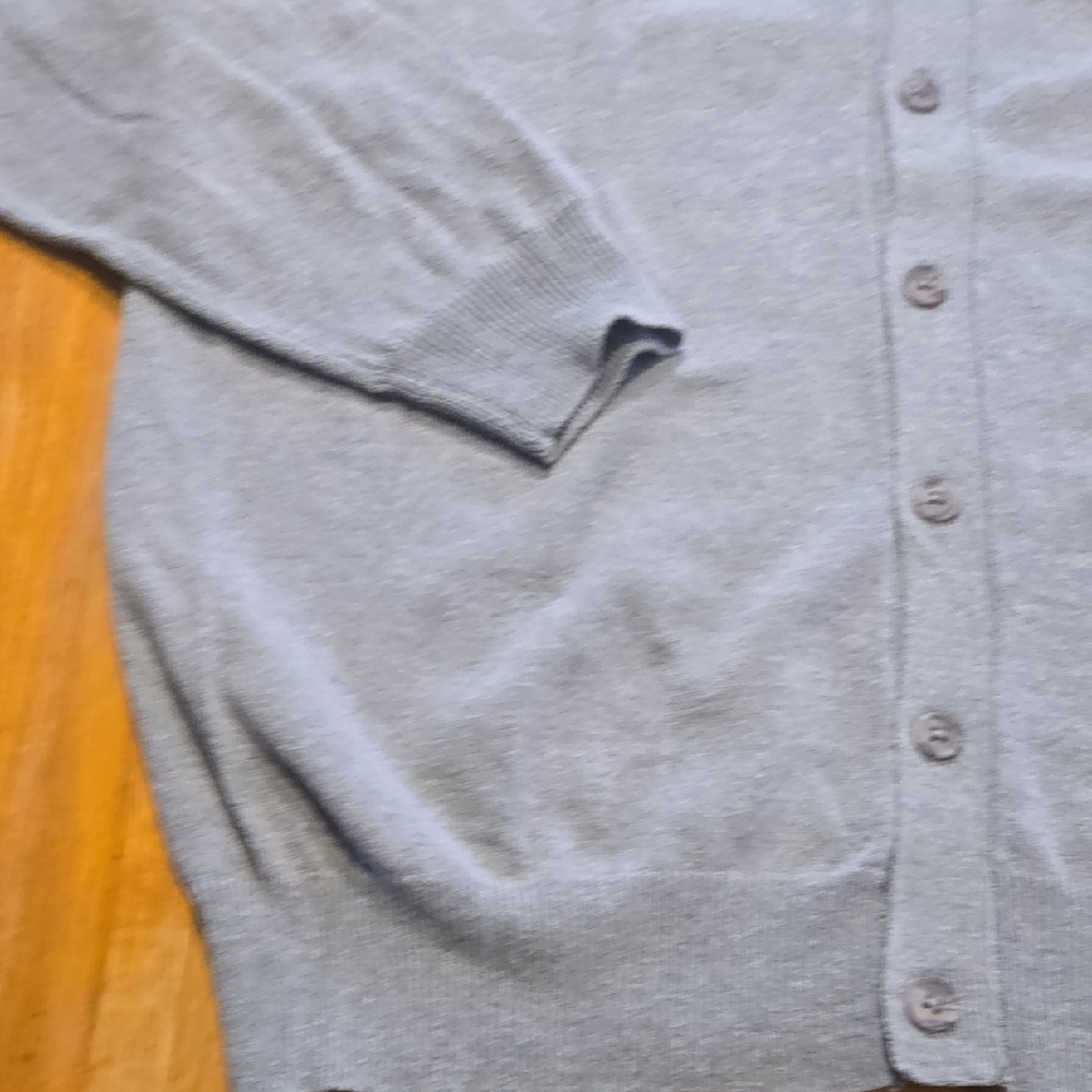 Basic Editions Men Large Gray V-Neck Button Down Ribbed Knit Cardigan Sweater - Picture 4 of 7